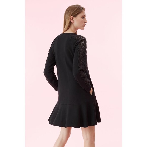 NWT Womens Size Medium Rebecca Taylor La Vie Black Eyelet Fleece Mini Dress - Picture 2 of 2